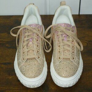 BCBGeneration Pink & Gold Rhinestone Covered Platform Sneakers